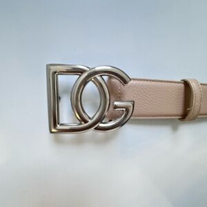 Dolce & Gabbana Blush Pink Leather Belt with Silver Interlocking Buckle